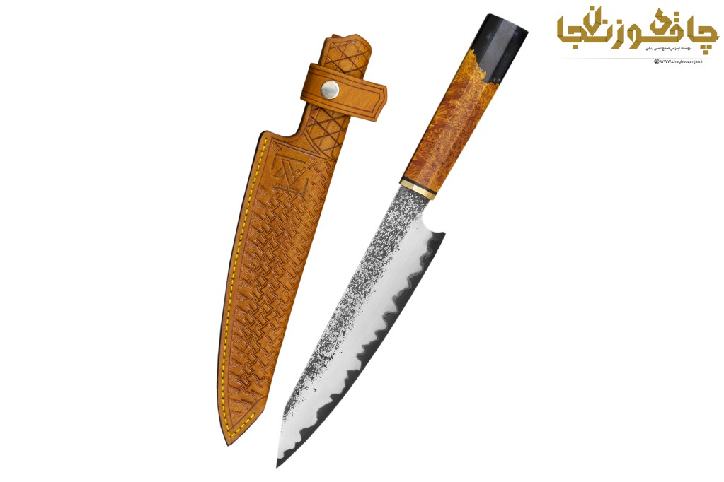 چاقوی سرآشپز خاص مدل ژاپنی هومی با تیغه سان مای ضدزنگ + جلد چرم طبیعی