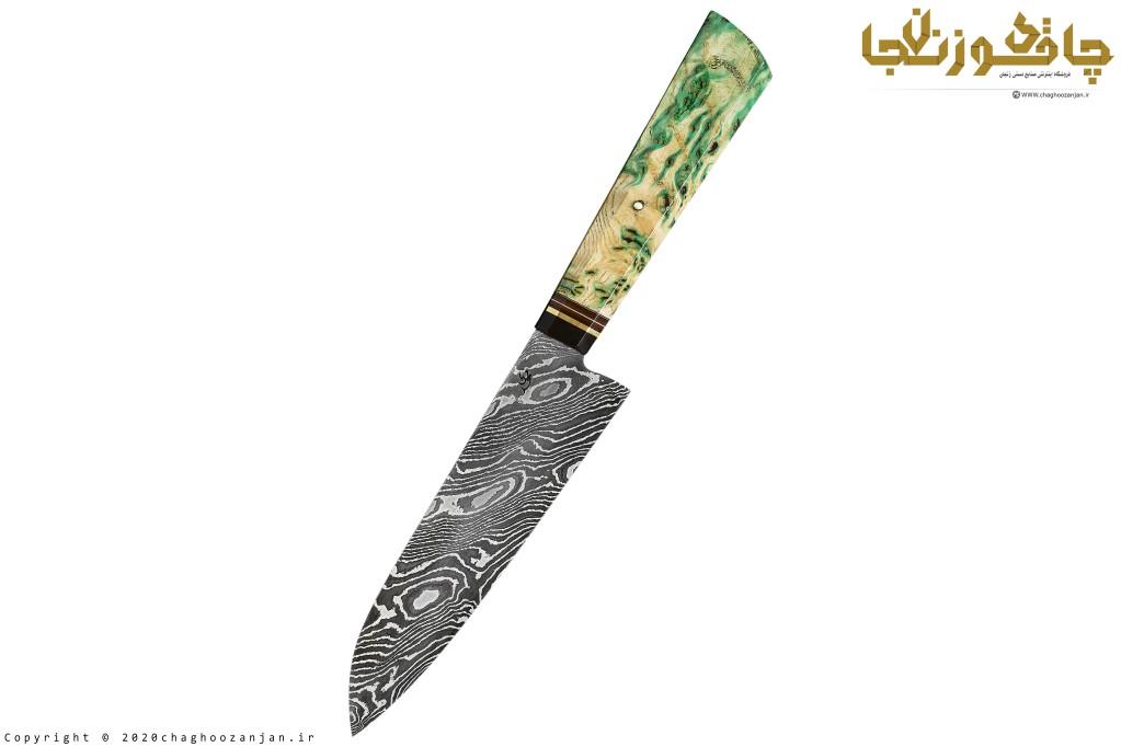 چاقوی سرآشپز حرفه ای مدل N100 با تیغه فولاد دمشقی و جعبه چوبی